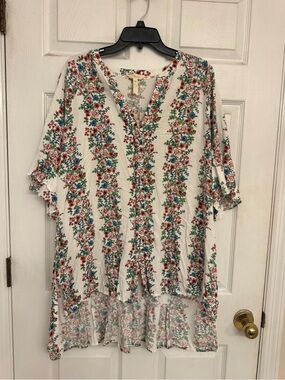 Matilda Jane White Tunic with Red & Green Floral Stripes